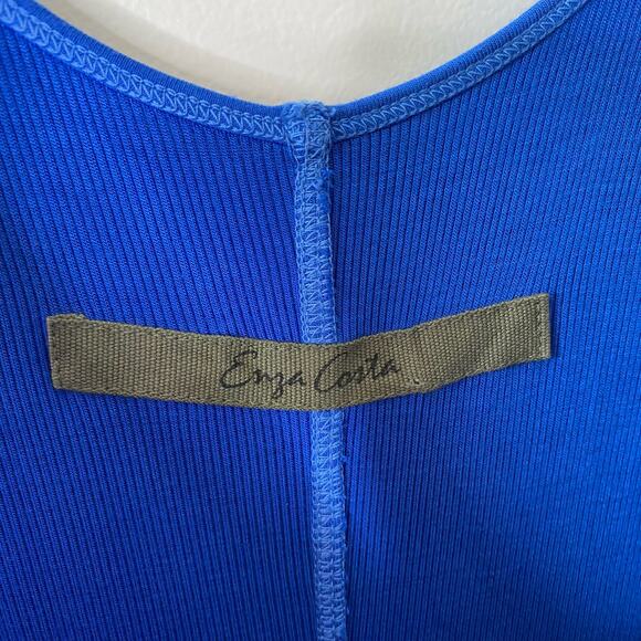 ENZA COSTA Blue Ribbed Knit Tank Midi Dress Soft Stretch Silk Blend Size Large - Picture 6 of 12